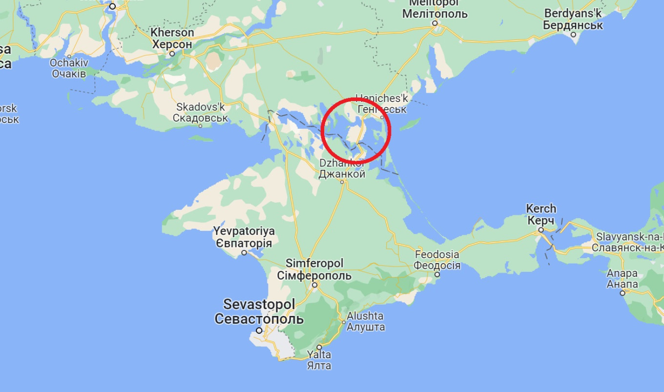 
					The Chonhar Peninsula in the southern Kherson region, where Thursday's strike took place.					 									